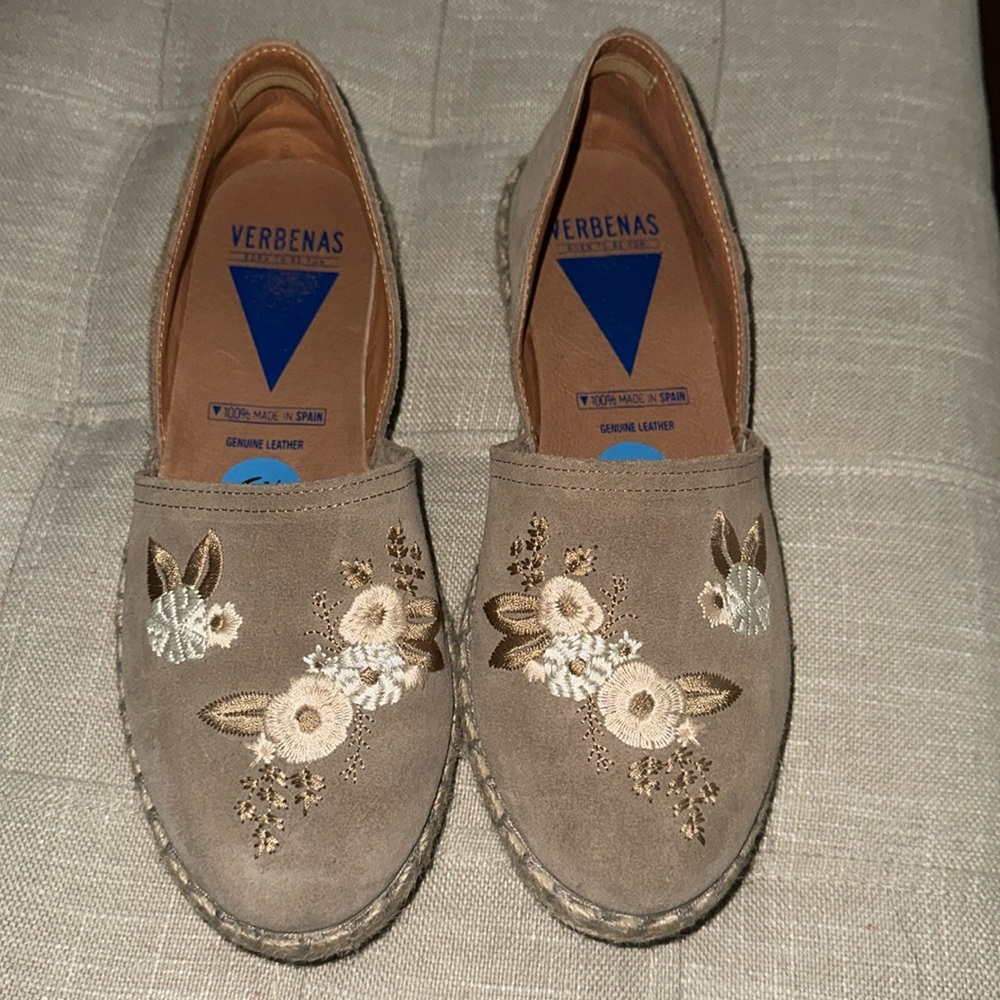 Verbenas Espadrilles Carmen Embroidered size 6.5 -7. EU38 Taupe Worn once